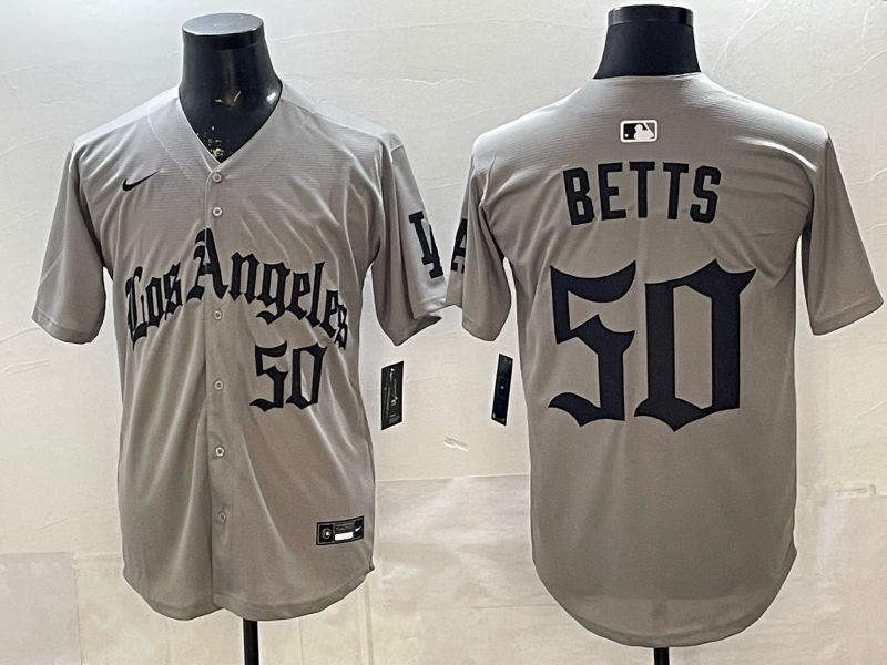 Men 2026 Los Angeles Dodgers #50 Betts Grey Five generations Nike MLB Jersey style 005